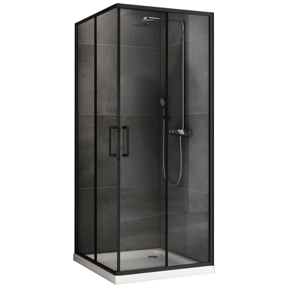 душевой уголок abber schwarzer diamant ag02090b5 90x90 прозрачное стекло / черный профиль