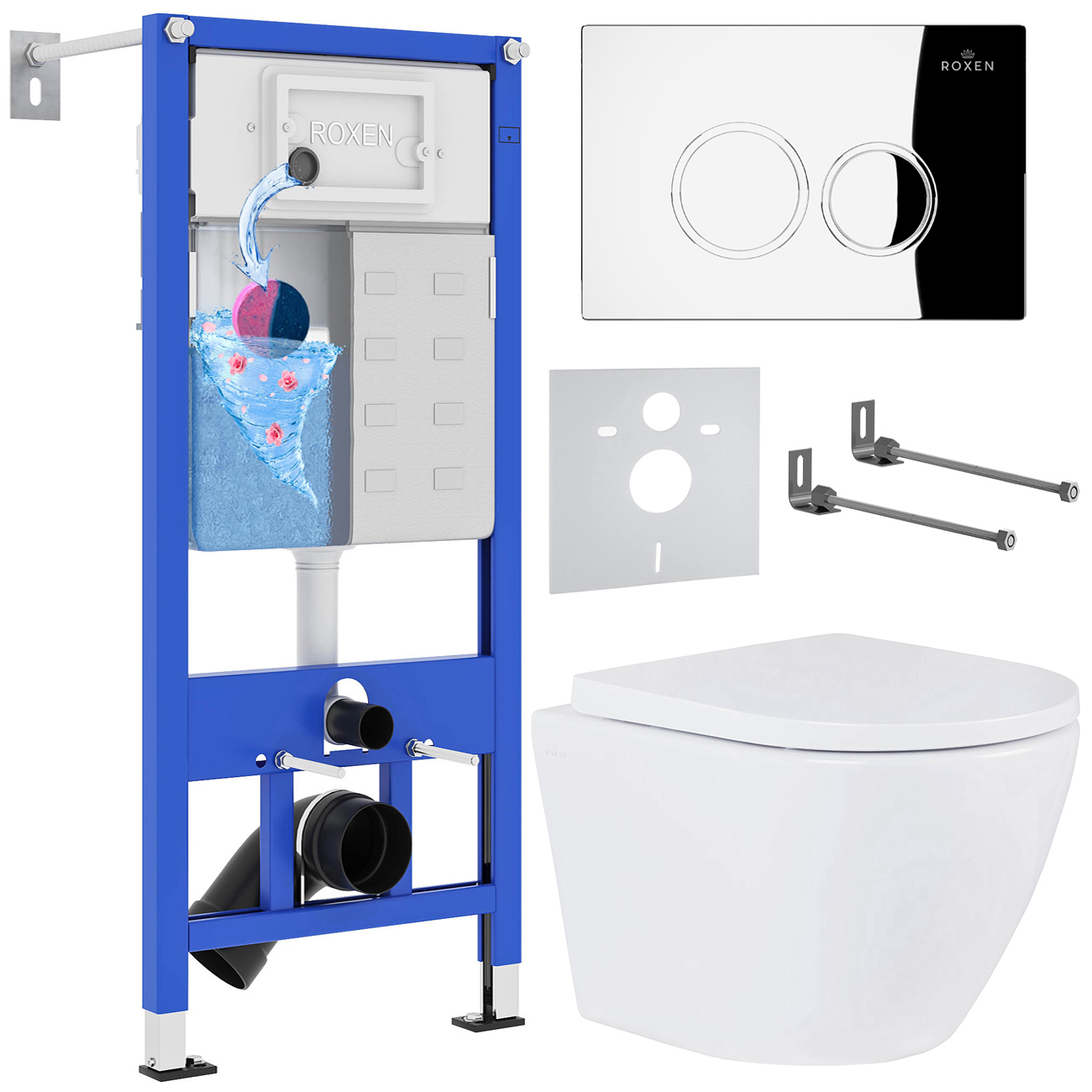 комплект инсталляции roxen stounfix slim 512989 6 в 1 клавиша хром