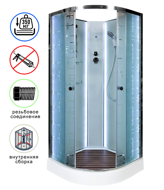 душевая кабина avacan em1510nled ava 100x100 без крыши с led, стекла с узором, профиль хром