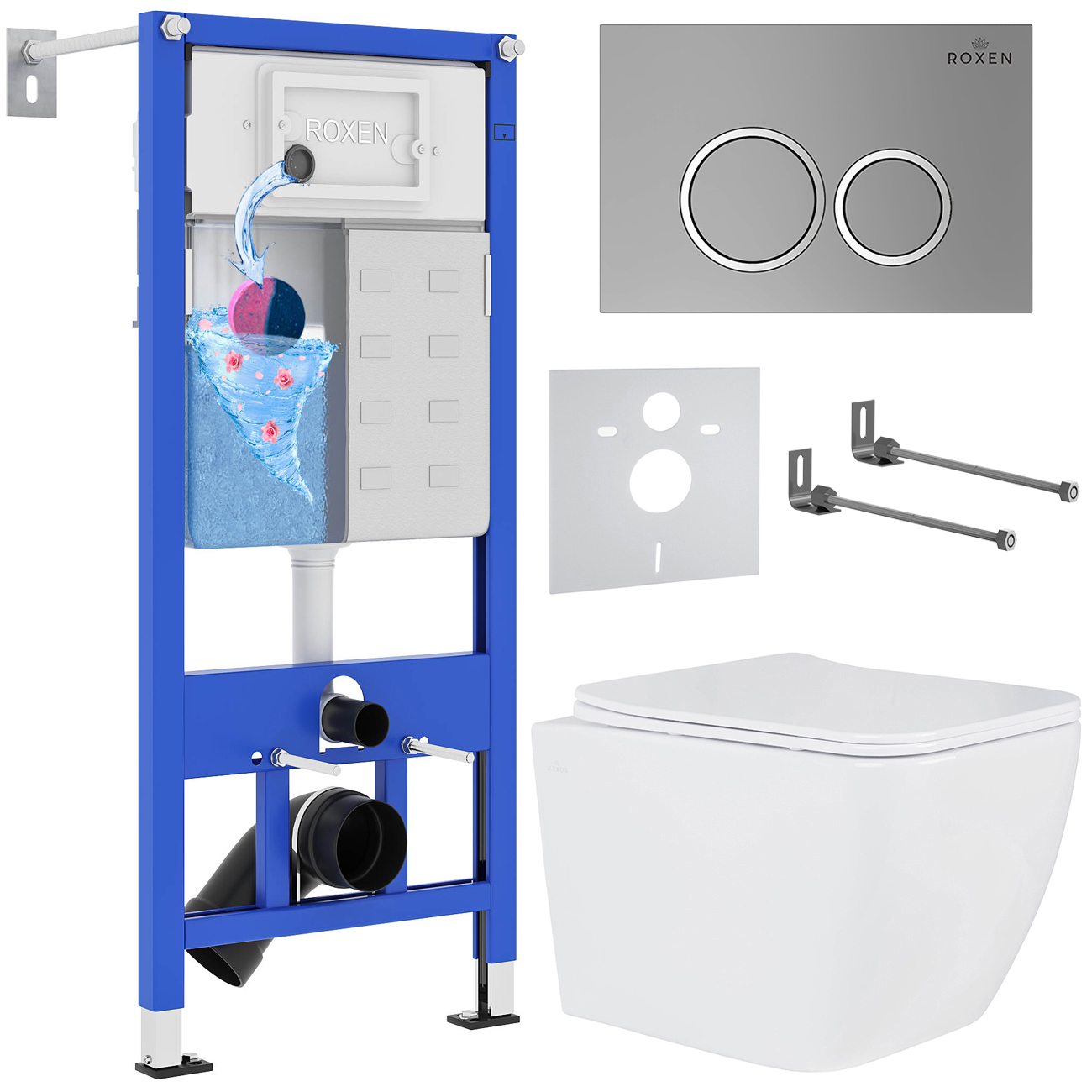 комплект инсталляции roxen stounfix dual fresh 530473 6в1 клавиша хром, с аромадозатором