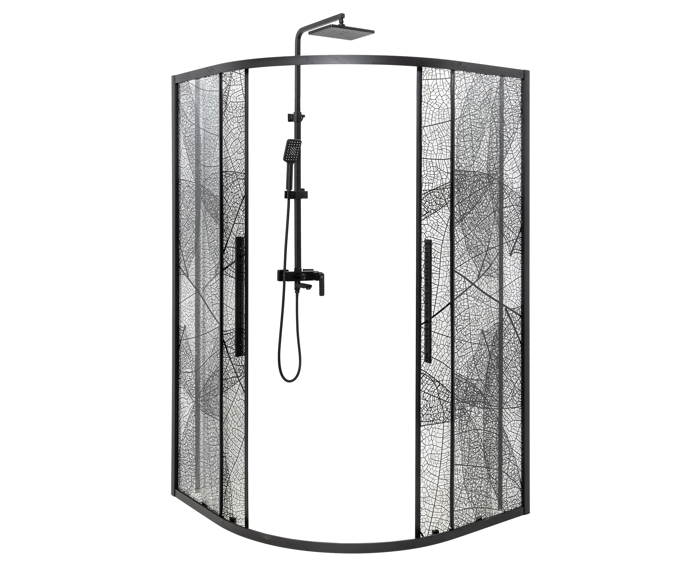 душевой уголок deto hb120 black 120x120 стекла с рисунком, профиль черный