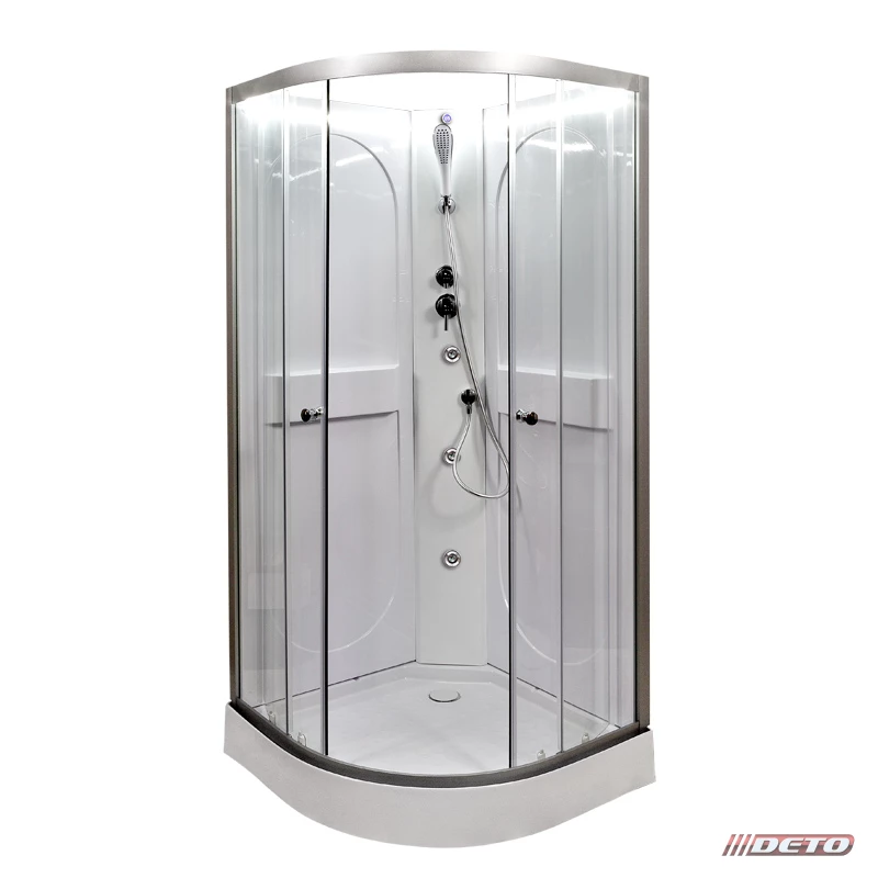 душевая кабина deto l601 n led+gm100x100 без крыши, с led-подсветкой и гидромассажем, стекла прозрачные, профиль хром
