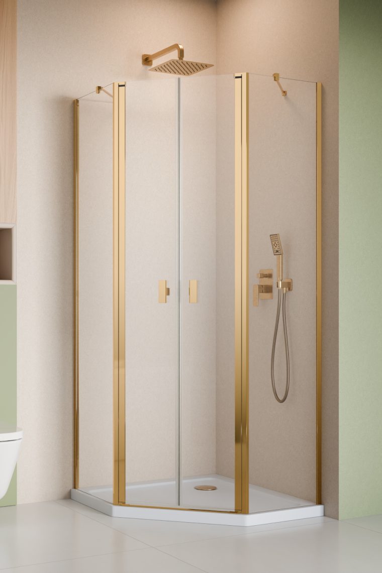 душевой уголок radaway nes 6 gold ptd 90x90 стекла прозрачные, профиль золото