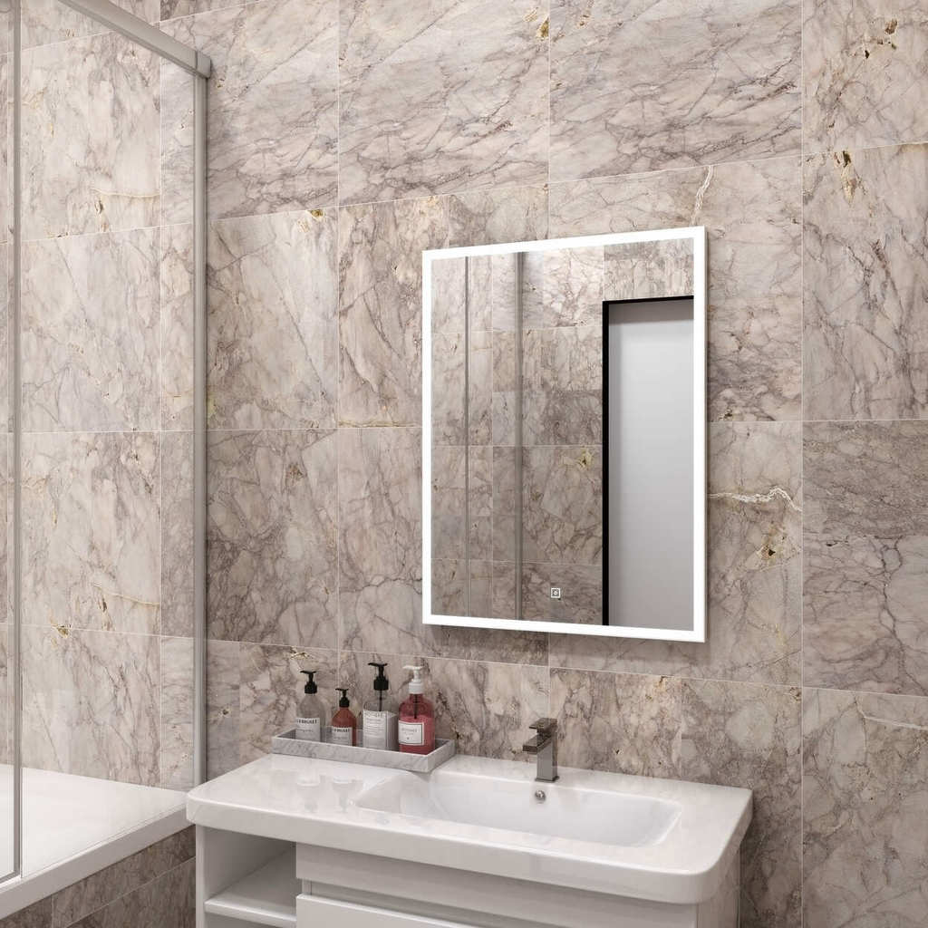 зеркало континент frame white led 80x80 с подсветкой и сенсорным управлением