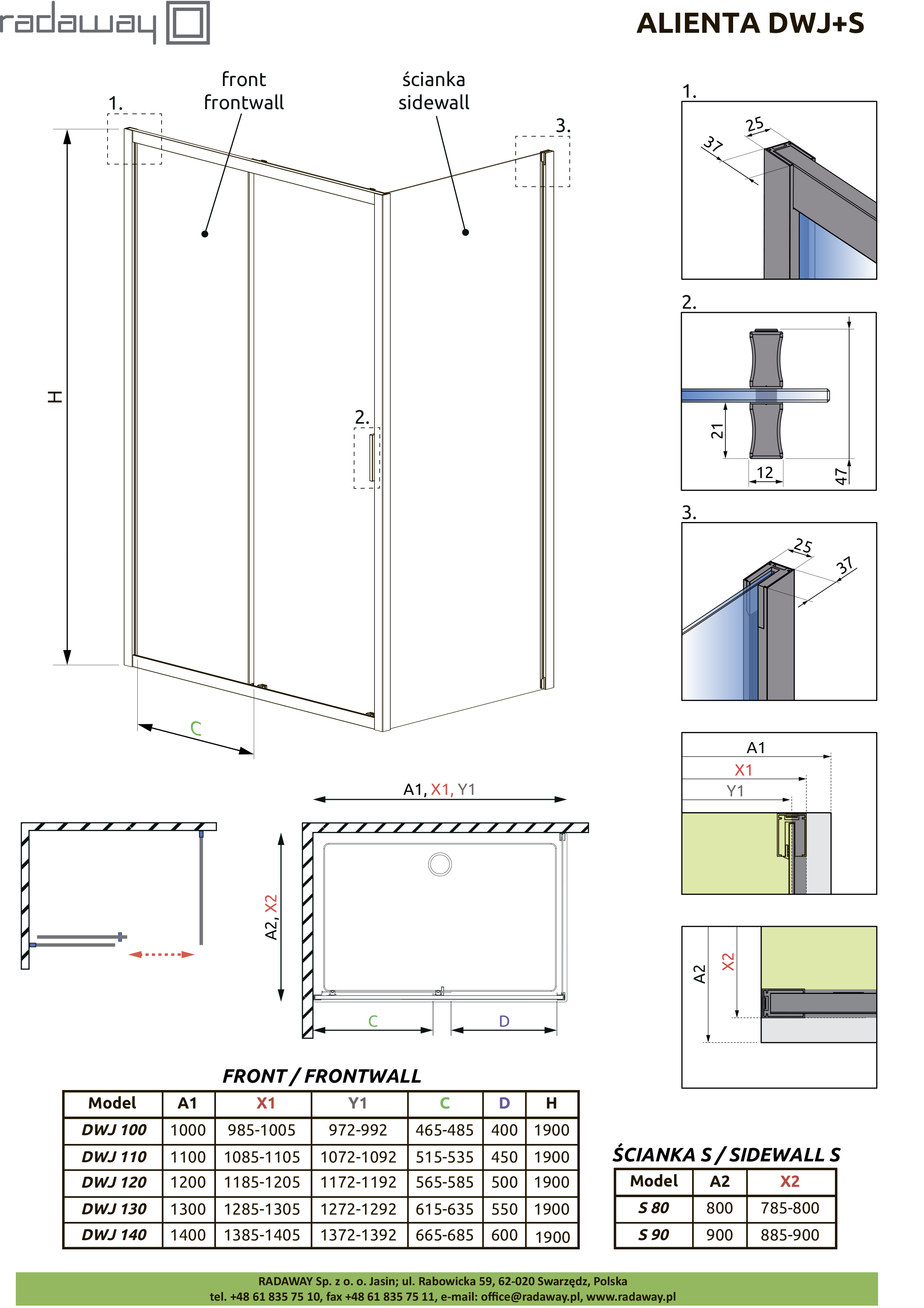 душевой уголок radaway alienta black dwj+s 110x90 стекла прозрачные, профиль черный