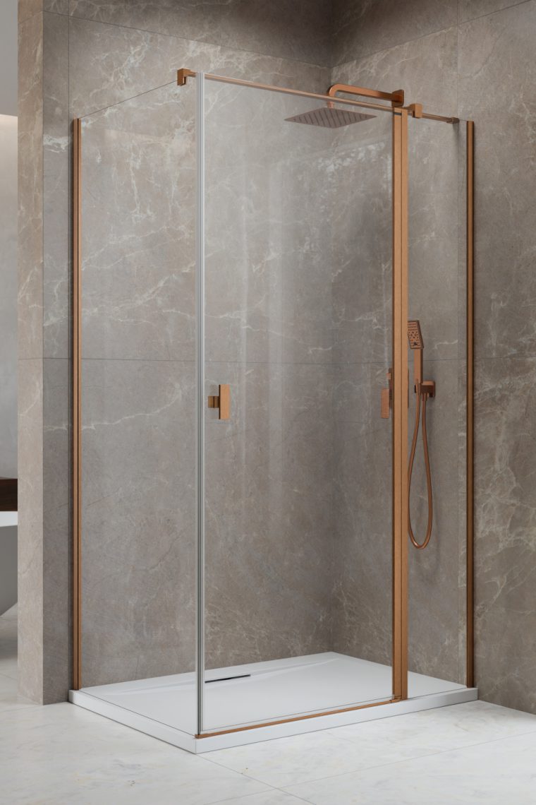 душевой уголок radaway nes brushed copper kdj ii 120x100 правый, стекла прозрачные, профиль брашированная медь