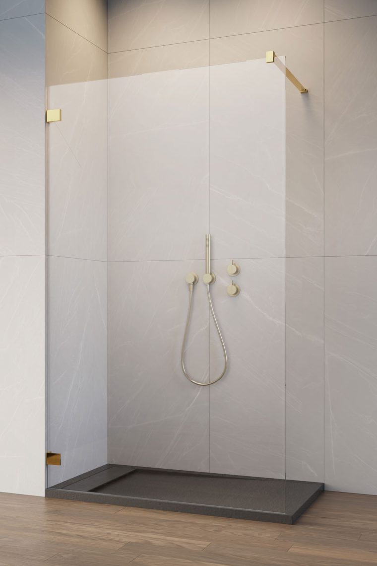 душевой уголок radaway essenza pro 8 gold walk-in 145x200 стекла прозрачные, профиль золото