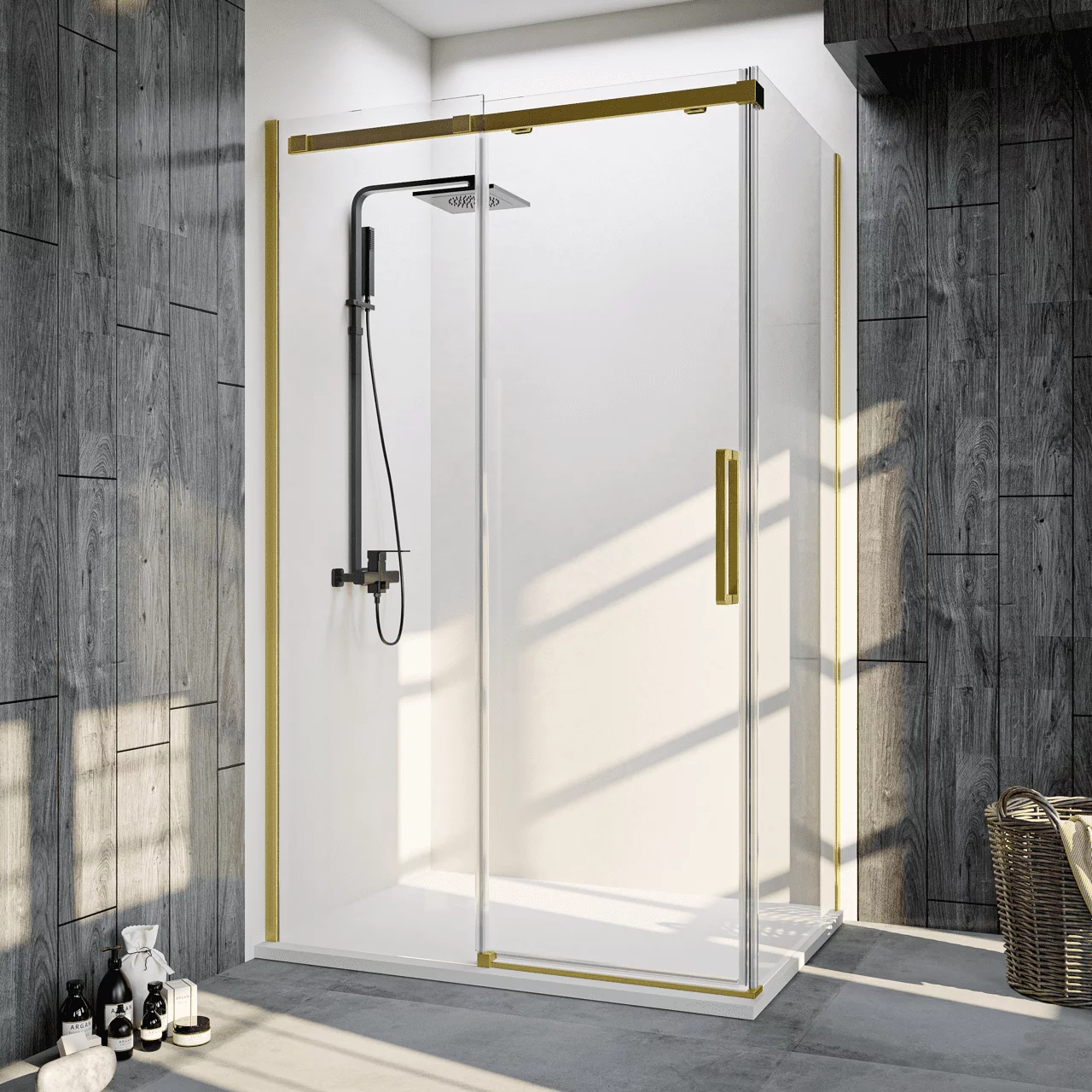душевой уголок veconi rovigo rv-070g 130x80 прозрачные стекла / профиль брашированное золото