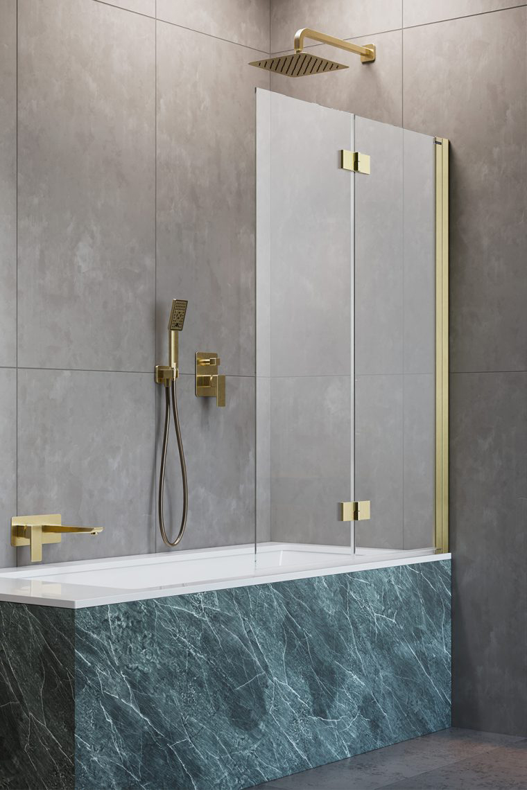 шторка на ванну radaway nes brushed gold pnd i 120x150 правая, стекла прозрачные, профиль брашированное золото