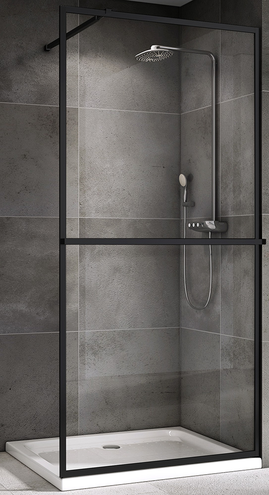 душевой уголок abber immer offen ag60100b8 walk-in 100x200 прозрачные стекла / черный профиль