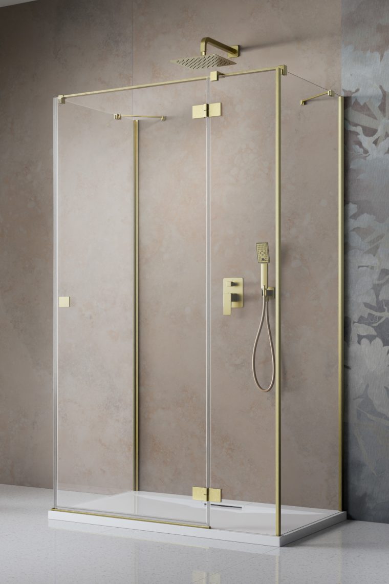 душевой уголок radaway essenza brushed gold kdj+s 100x70 правый,  стекла прозрачные, профиль брашированное золото