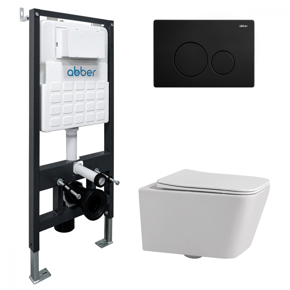 комплект инсталляции abber ac0105 с кнопкой ac0121mb черный матовый и унитазом rechteck ac1201
