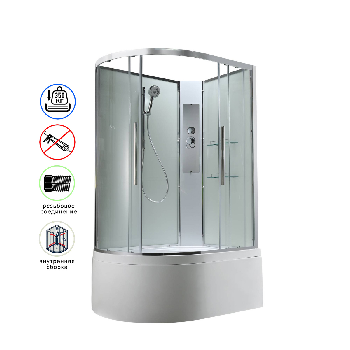 душевая кабина avacan em5811rnt ava 110x80 правая, без крыши, стекла прозрачные, профиль хром