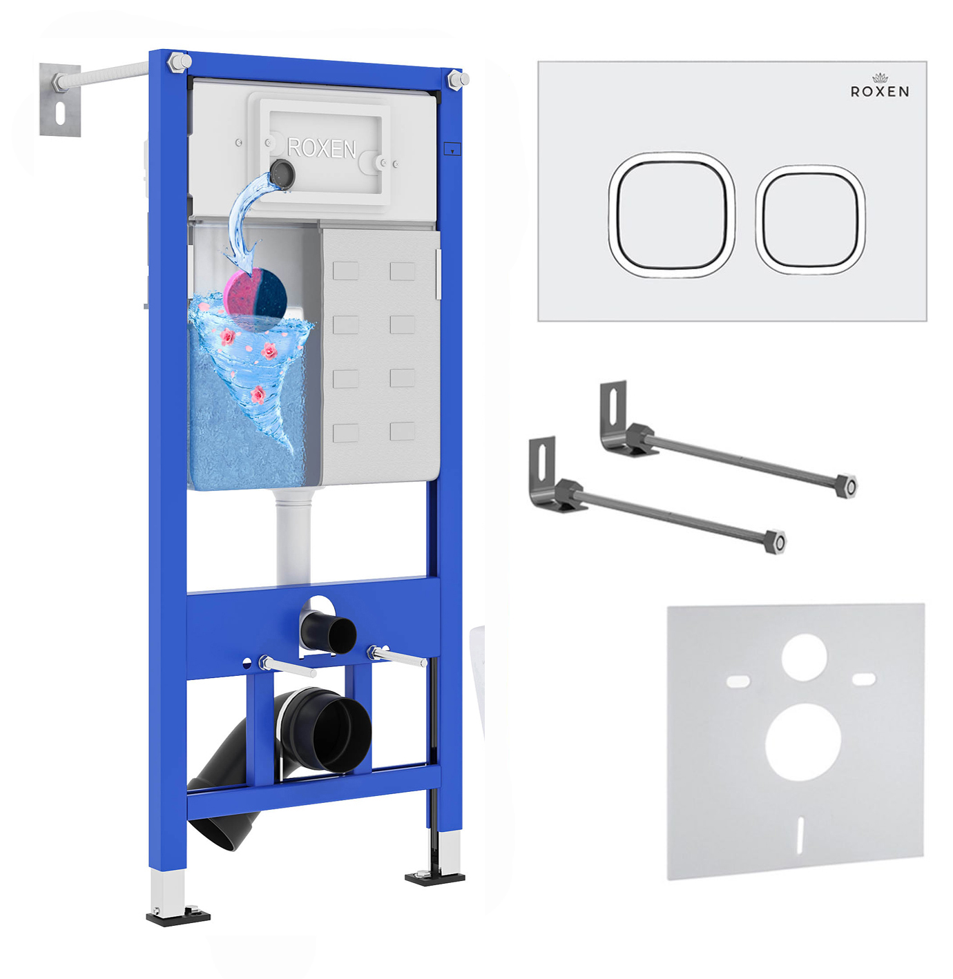 комплект инсталляции roxen stounfix dual fresh 826157 4в1 клавиша белый/хром, с аромадозатором