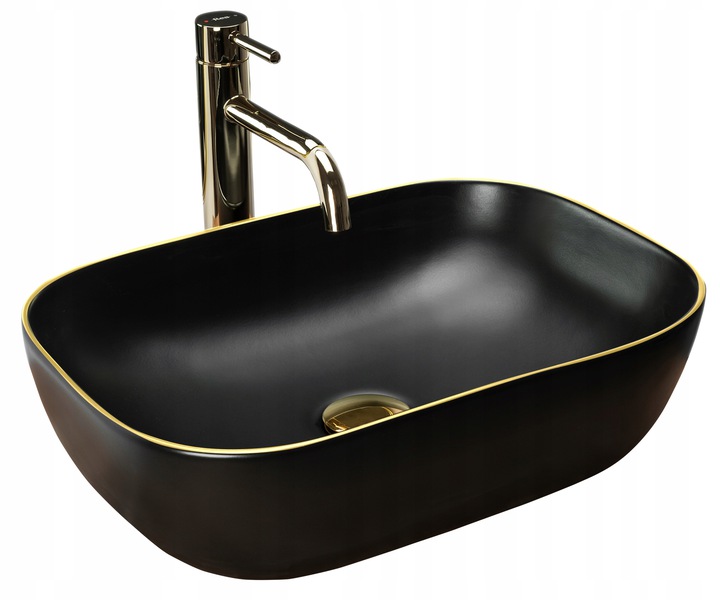 умывальник rea belinda black matt gold edge 46,5x33,5 черный/золото