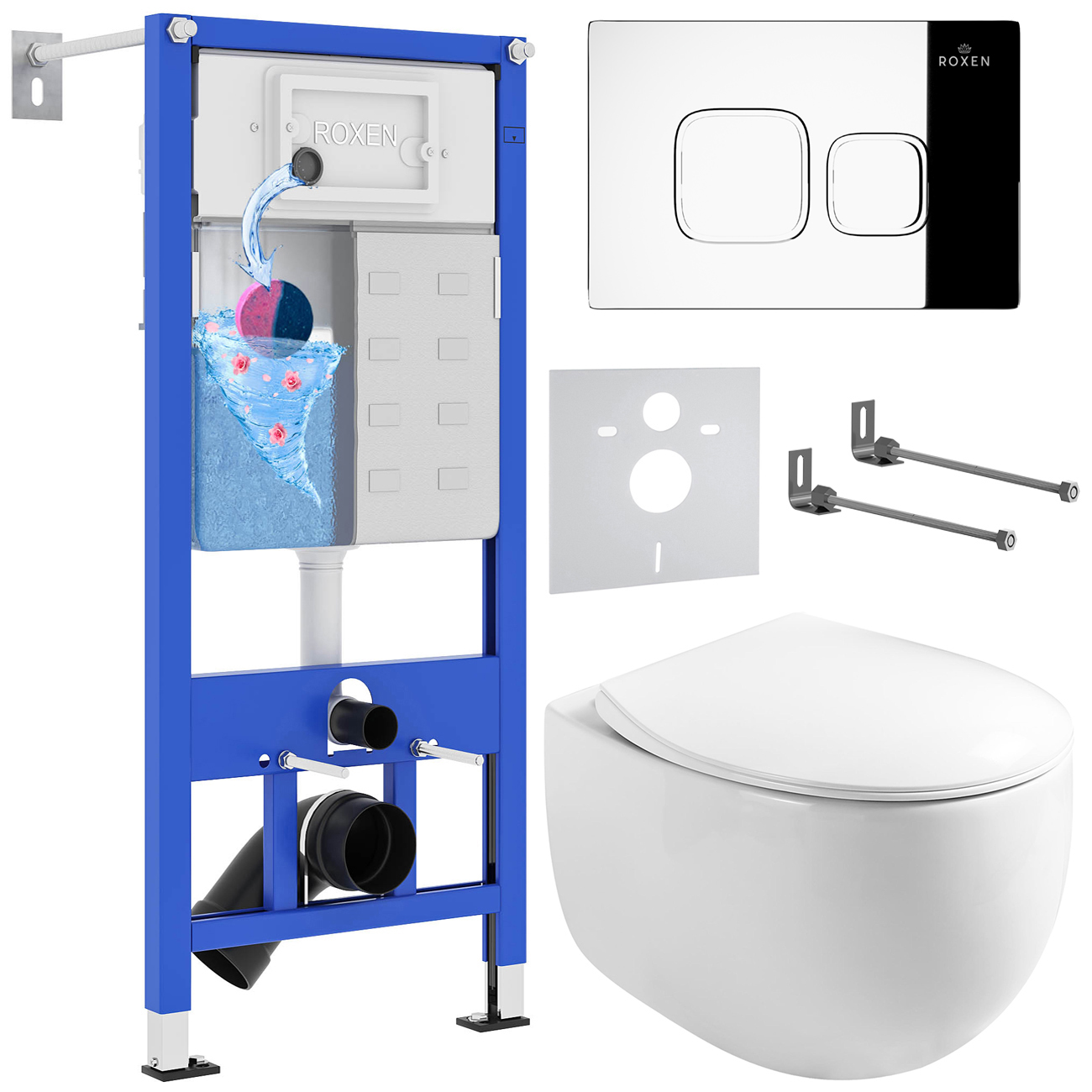 комплект инсталляции для унитаза 6 в 1 roxen stounfix dual fresh 964100 хром глянцевый, с аромадозатором