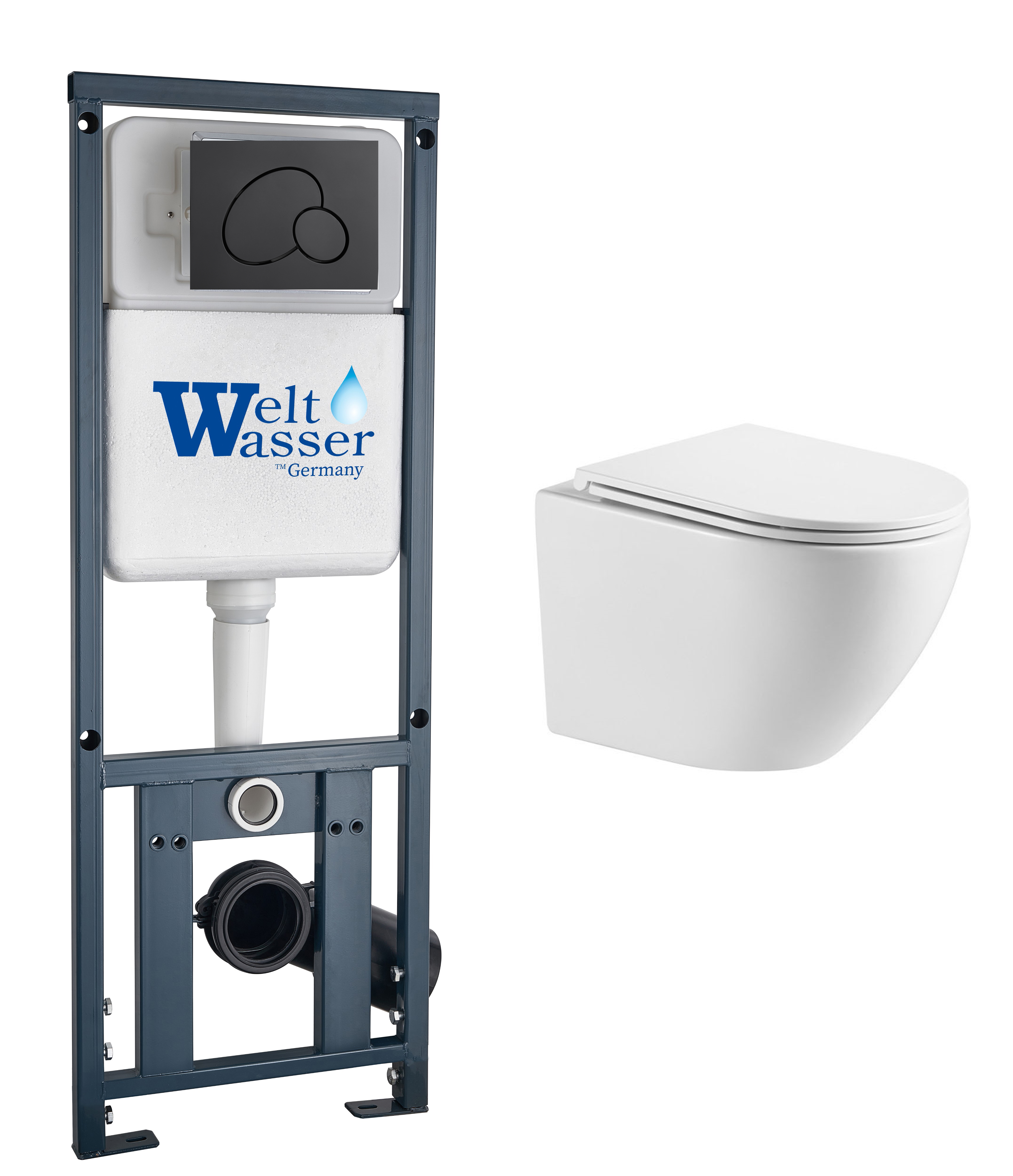 комплект инсталляции welt-wasser marberg 410 с унитазом merzbach 041 xl gl-wt и клавишей смыва mar 410 rd mt-bl черный матовый