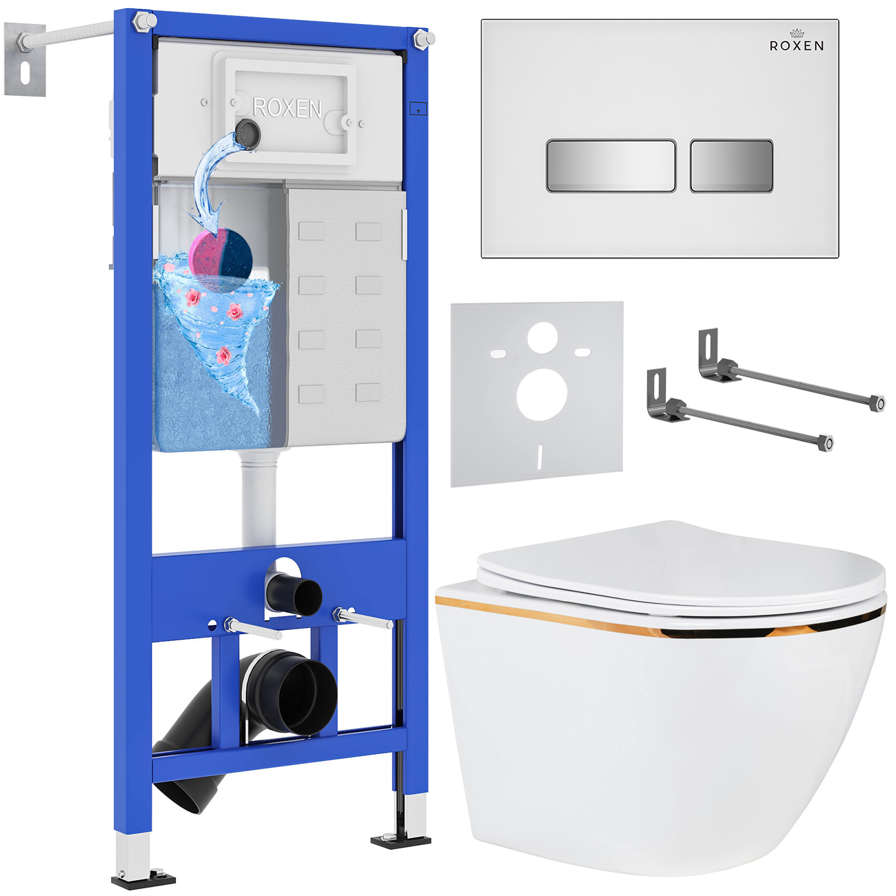 комплект инсталляции roxen stounfix dual fresh 904965 клавиша белый, с аромадозатором