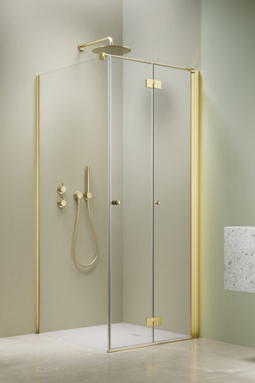 душевой уголок radaway nes 6 brushed light gold kdj b 80x75 правый, стекла прозрачные, профиль брашированное светлое золото