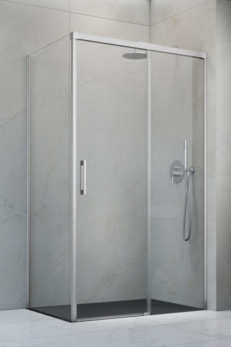 душевой уголок radaway idea brushed nickel kdj 110x120 правый, стекла прозрачные, профиль браширвоанный никель