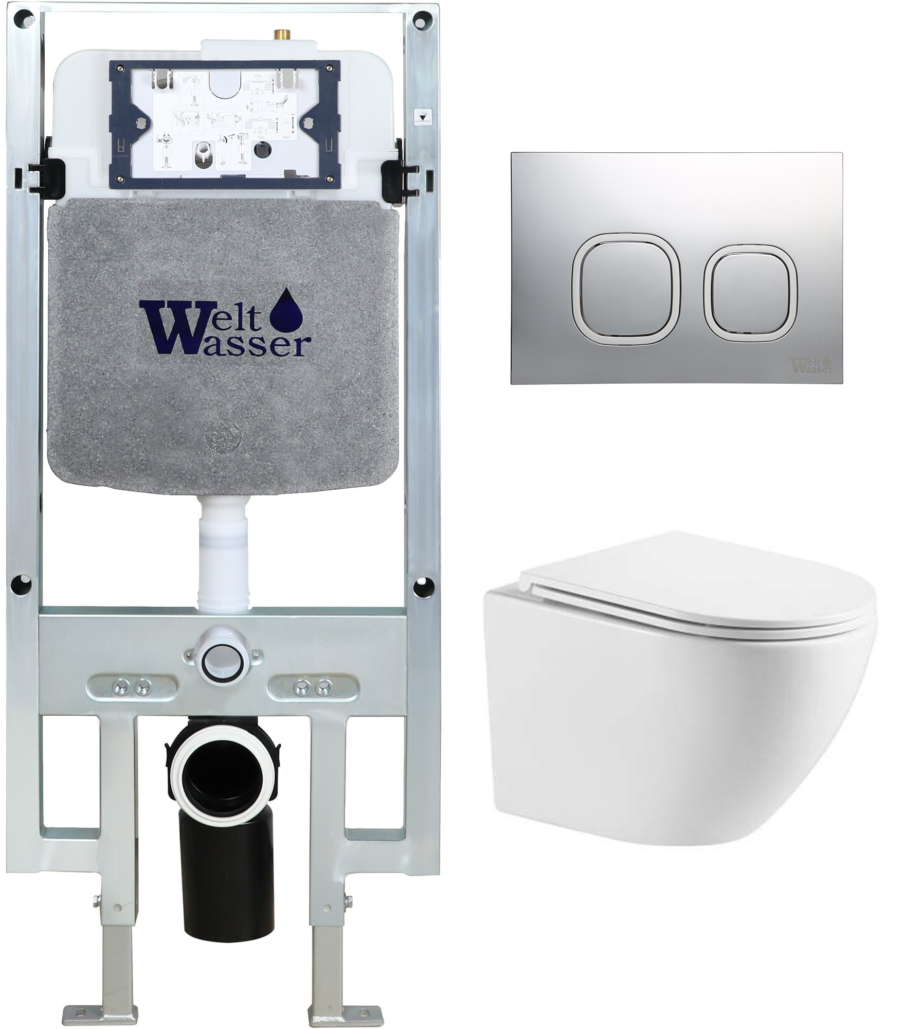 комплект инсталляции welt-wasser amberg 497 st с унитазом merzbach 043 xl gl-wt и клавишей смыва amberg rd-mt cr матовый хром