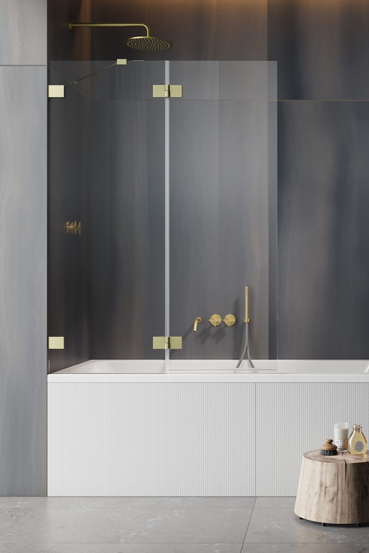 шторка на ванну radaway essenza pro brushed gold pnd ii 100 l (прозрачное/брашированное золото)