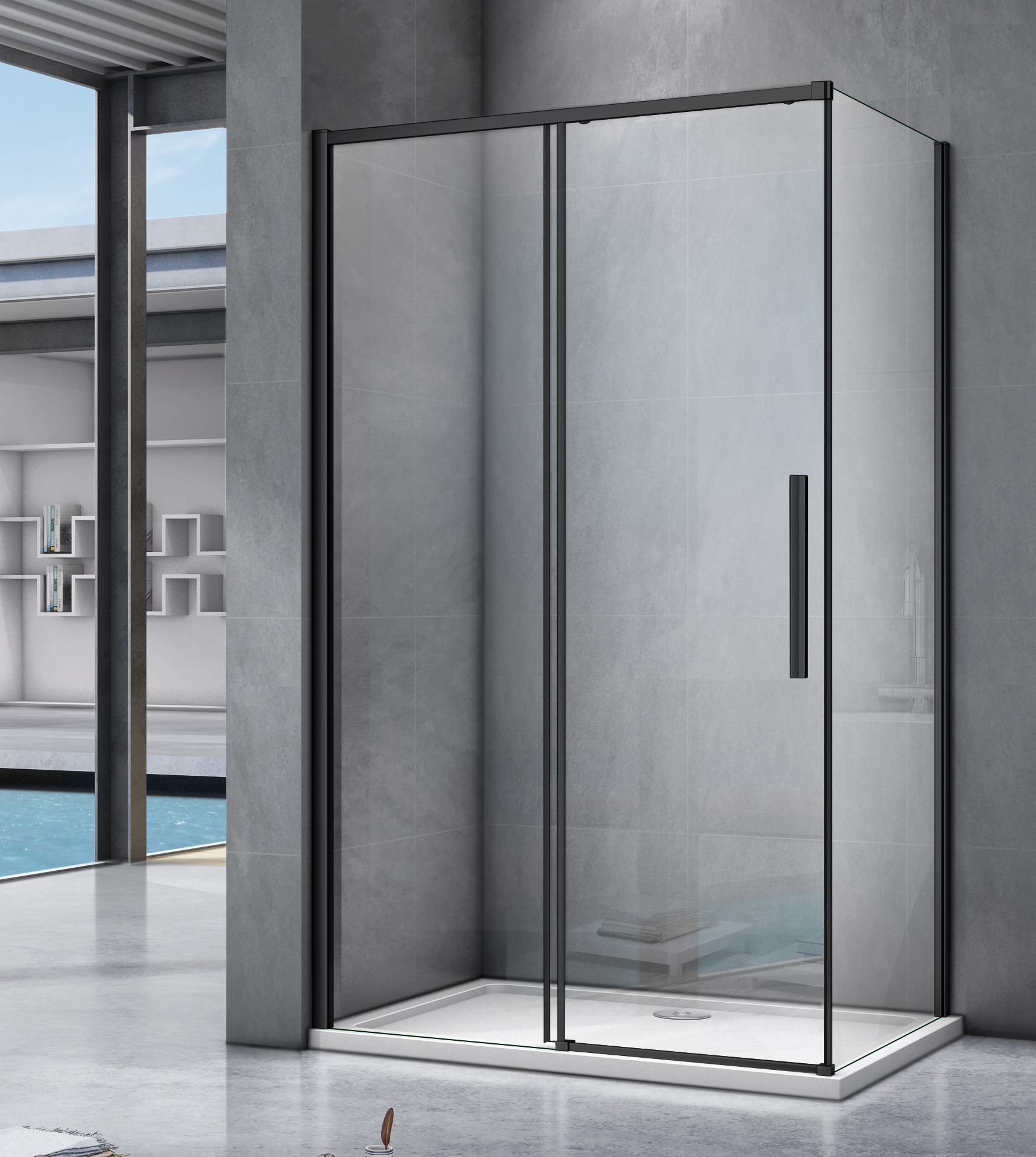 душевой уголок gooddoor idea wtw+sp 120x80 стекло прозрачное / профиль черный