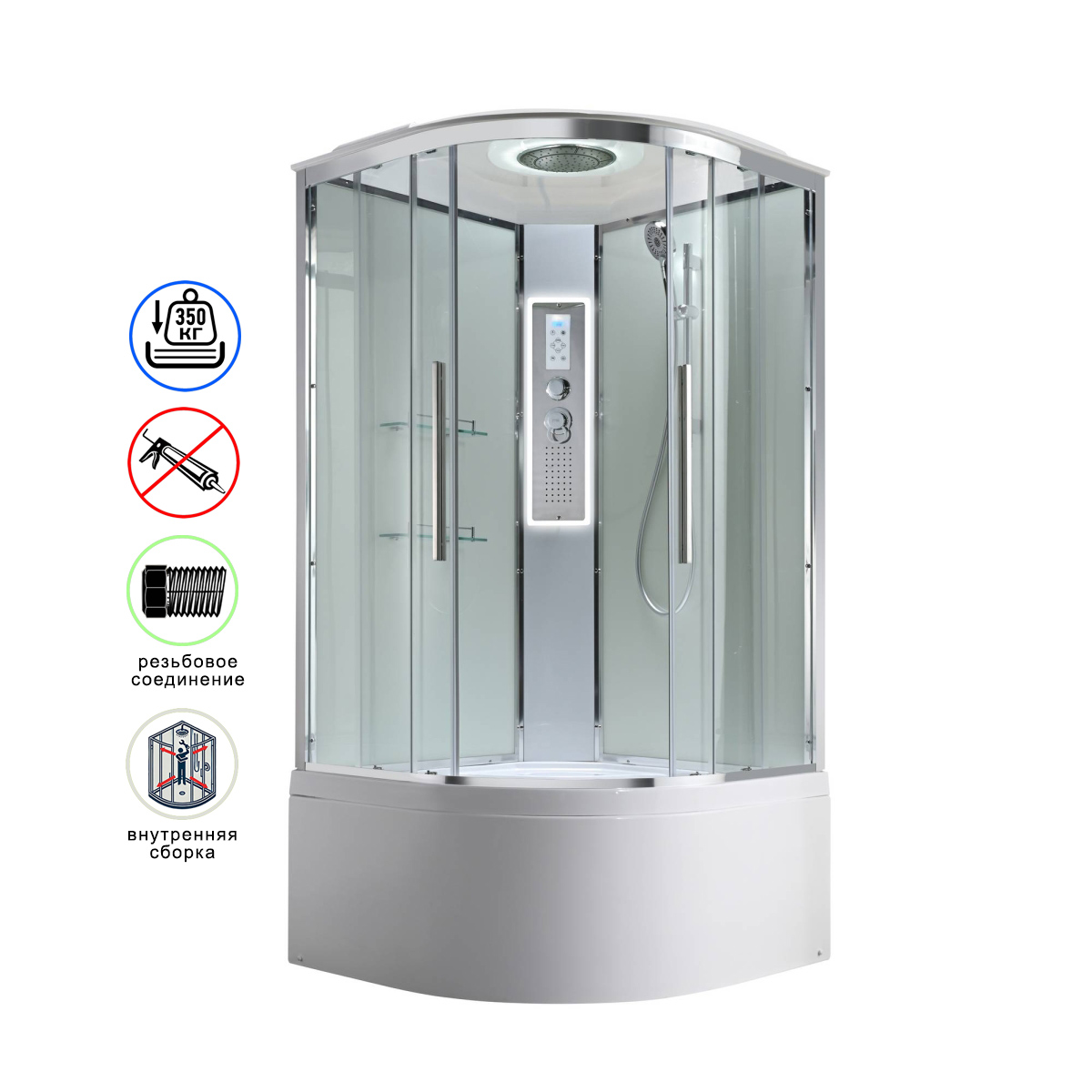 душевая кабина avacan em5090ledt ava 90x90 led, стекла прозрачные, профиль хром