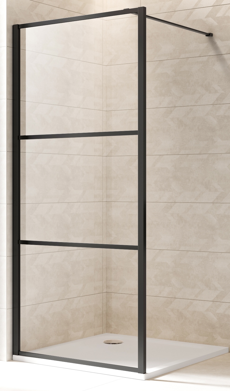 душевой уголок adema walk-in smart compact-90 black прозрачное стекло / профиль черный