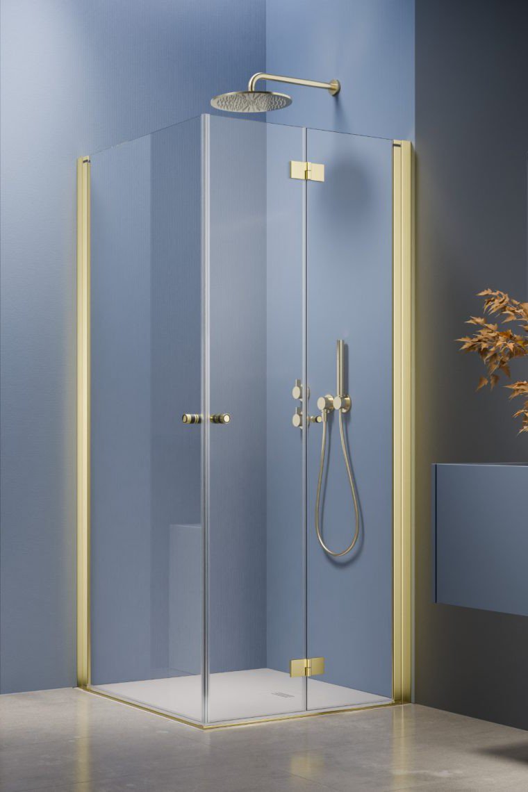 душевой уголок radaway nes 6 brushed light gold kdd b / kdd i 100x80 левый, стекла прозрачные, профиль брашированное светлое золото