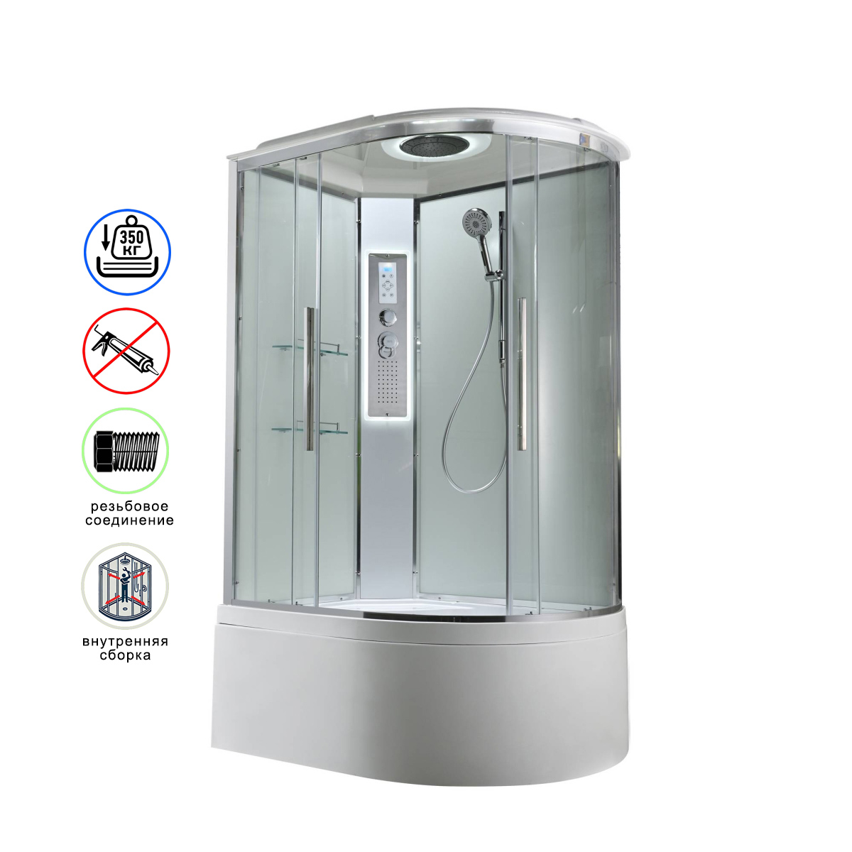 душевая кабина avacan em5912lledt ava 120x90 левая, led, стекла прозрачные, профиль хром