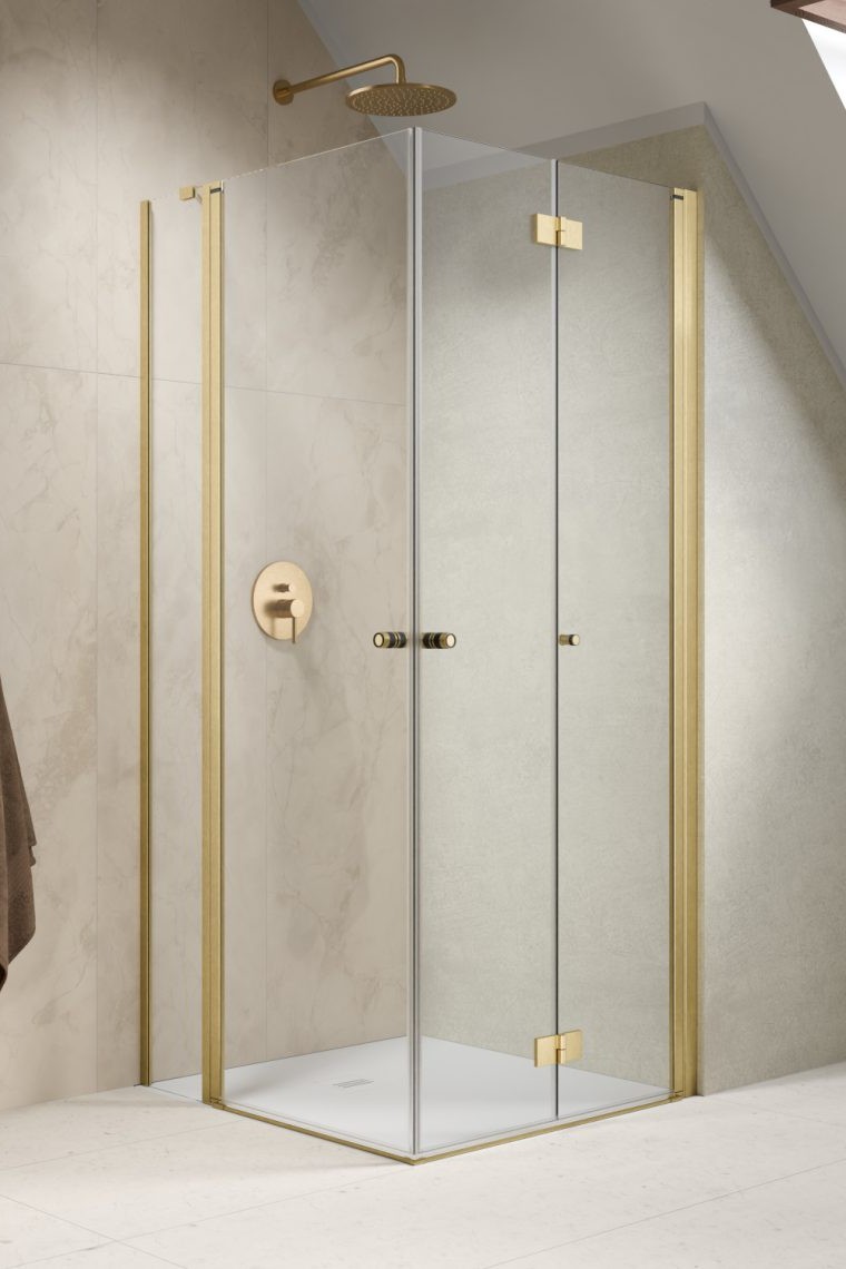 душевой уголок radaway nes 6 brushed gold kdd b / kdd ii 90x90 правый, стекла прозрачные, профиль брашированное золото