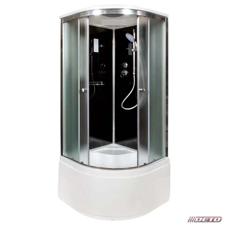 душевая кабина deto b90sel black 90x90 с электроникой, стекла матовые, профиль хром