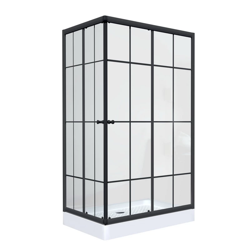 душевой уголок niagara eco ng-0118-14 100x80 стекла прозрачные с рисунком, профиль черный