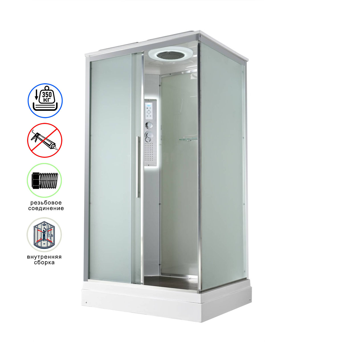 душевая кабина avacan kd2912led ava 120x90 led, стекла матовые, профиль хром
