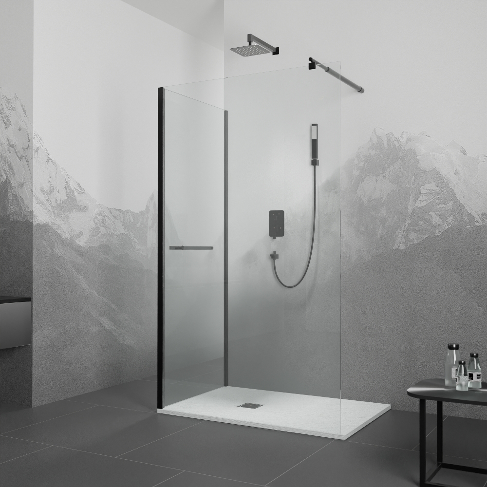 душевой уголок rgw walk in wa-005-1b (wa-002b+z-060-2b) 110x80 стекла прозрачные, профиль черный