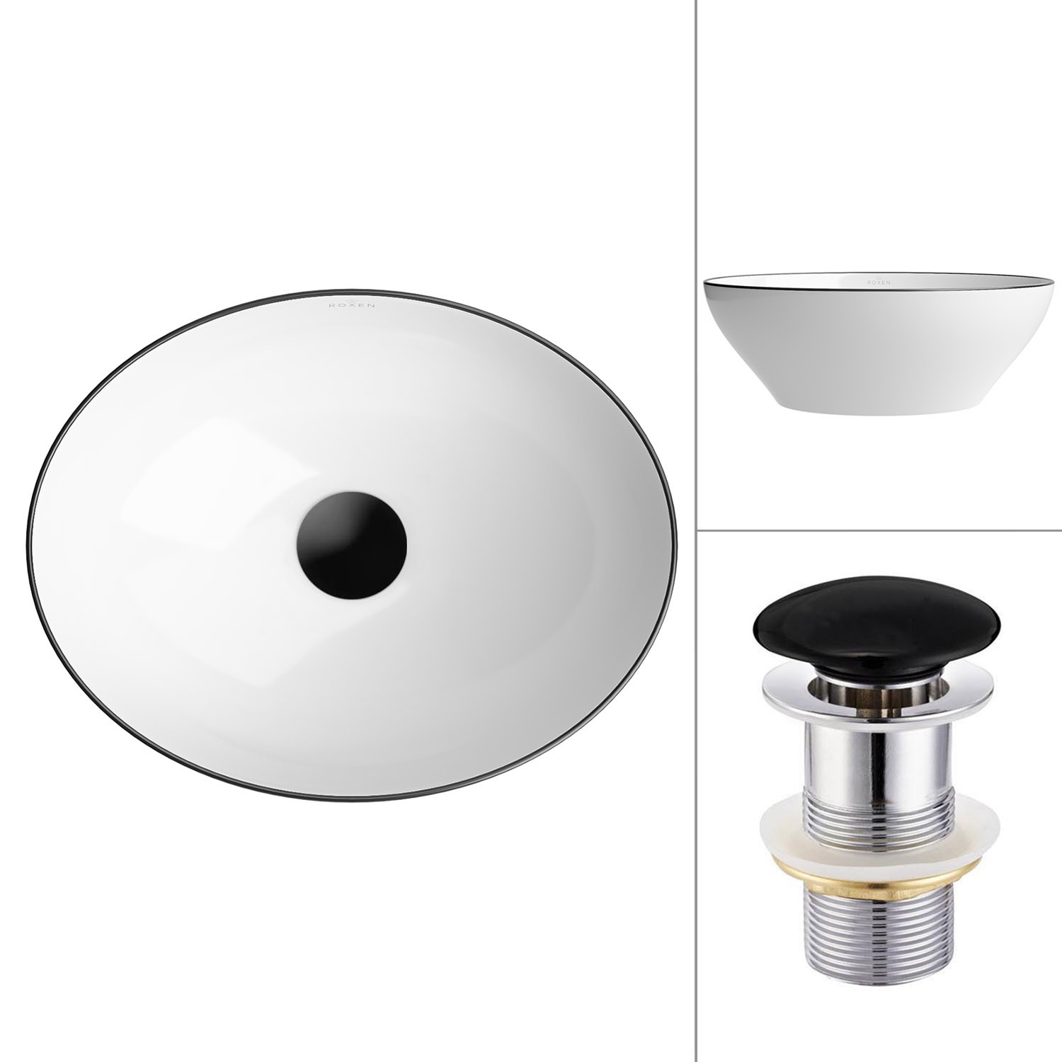 умывальник roxen bocar black 570125-b 41,5x33,5 с донным клапаном pd01b черный