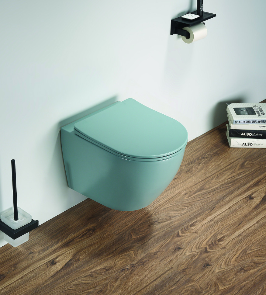унитаз подвесной ceramalux tr2197mlg 37x49 сиденье duroplast, микролифт, зеленый матовый