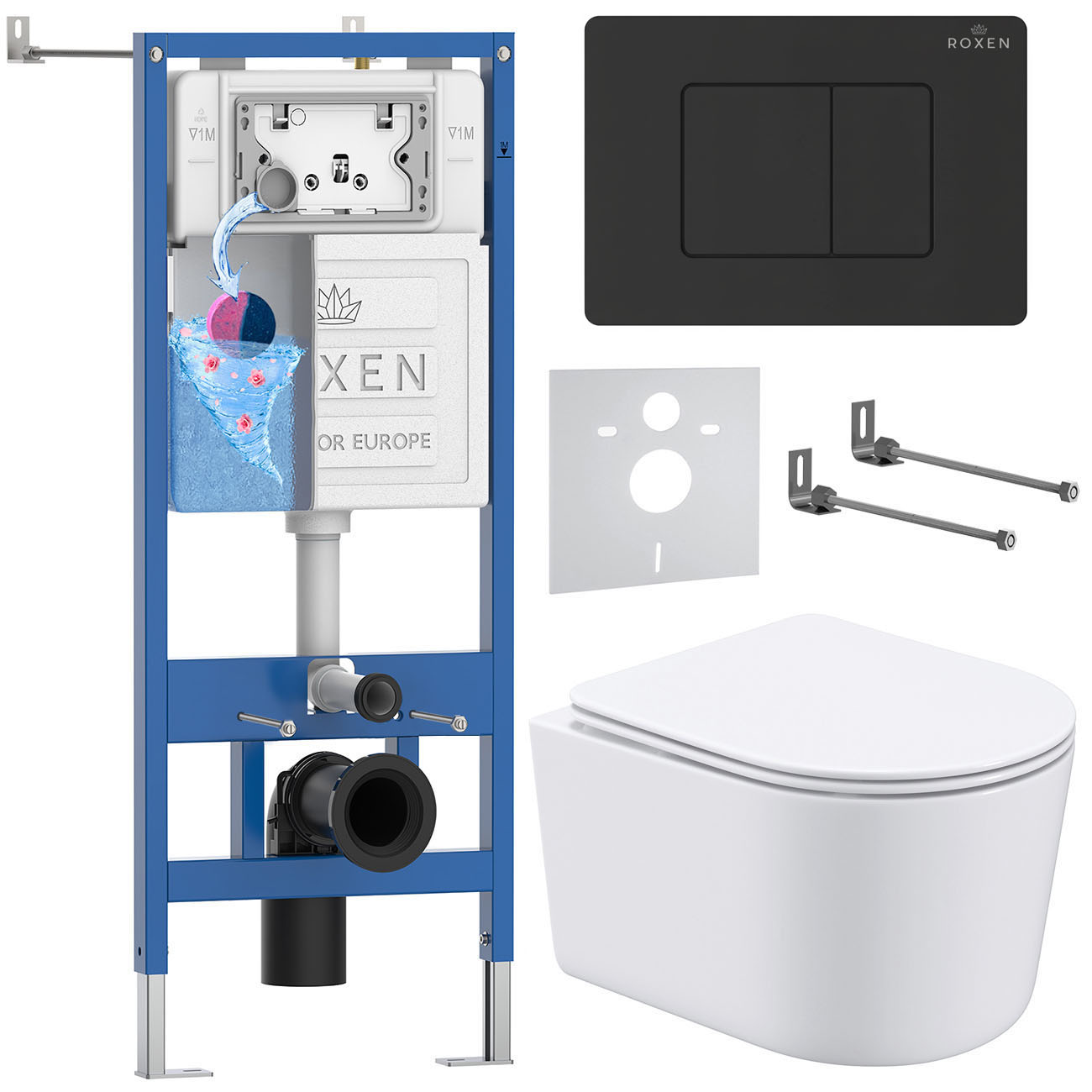 комплект инсталляции roxen 6 в 1 stounfix dual fresh 868492 клавиша светло-серая