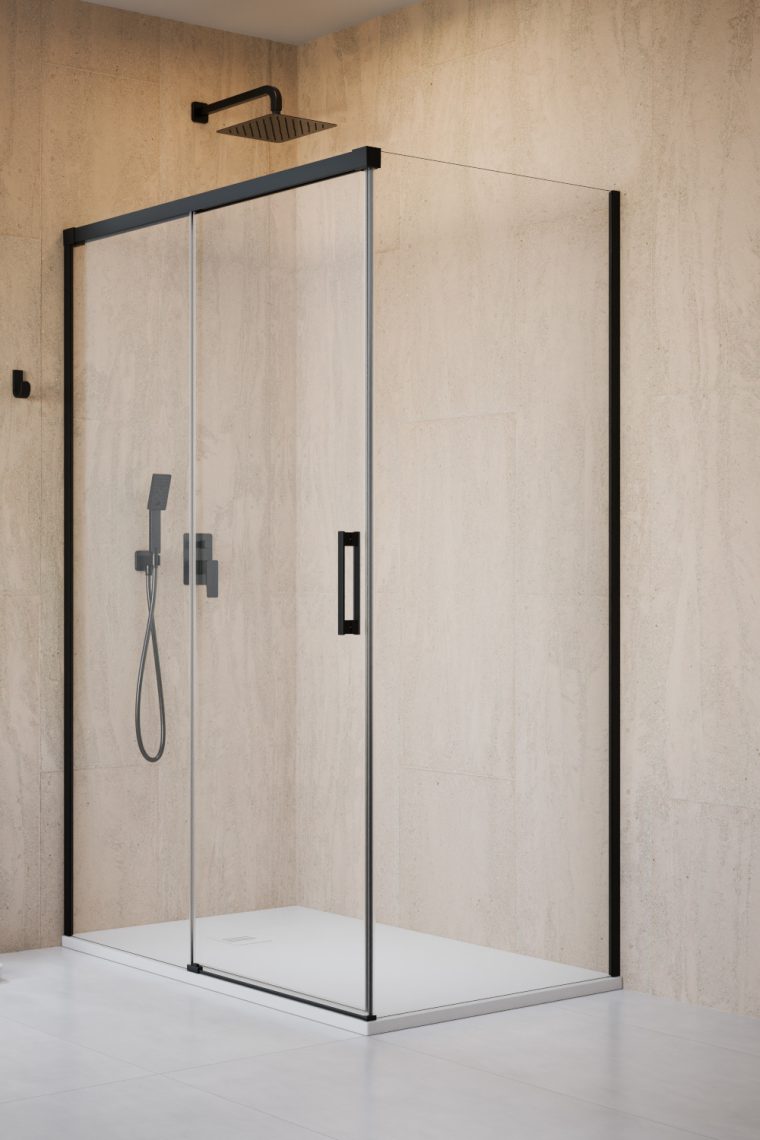 душевой уголок radaway idea 8 black kdj 150x90 левый, стекла прозрачные, профиль черный