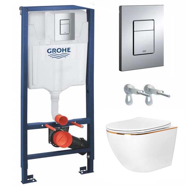 комплект инсталляции grohe rapid sl 38772001 (3 в 1) с клавишей смыва хром и подвесным унитазом amore di mare delio gold line p203g