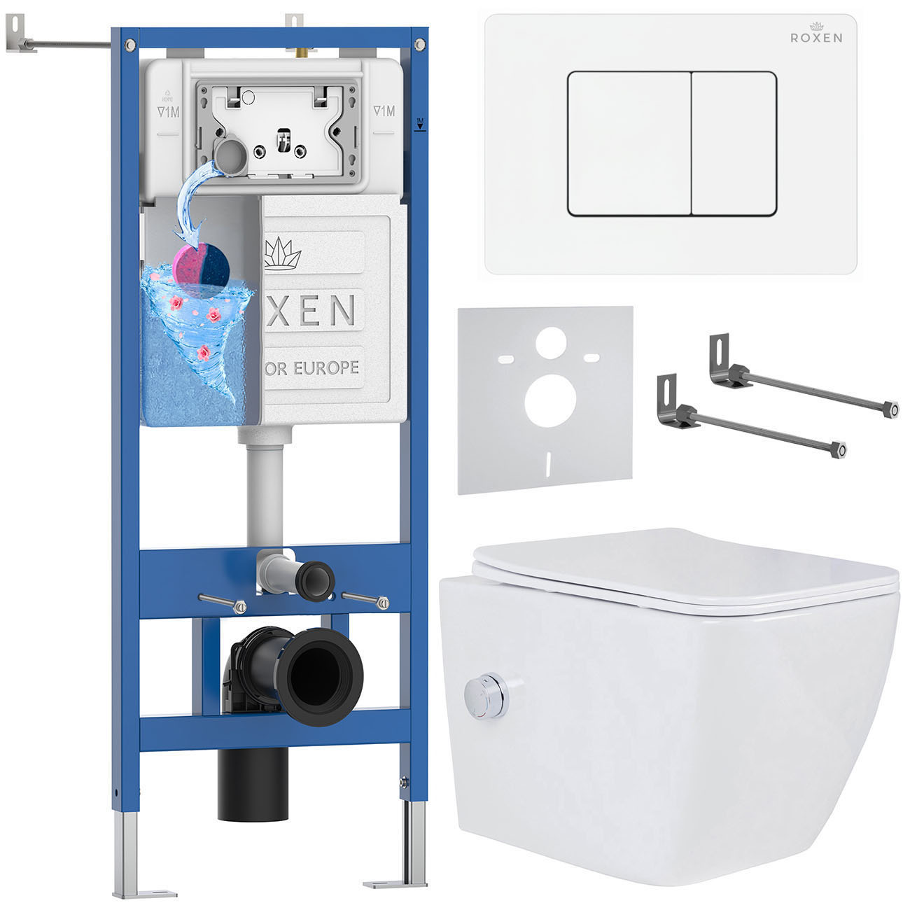 комплект инсталляции roxen 6 в 1 stounfix dual fresh 868531 клавиша белая