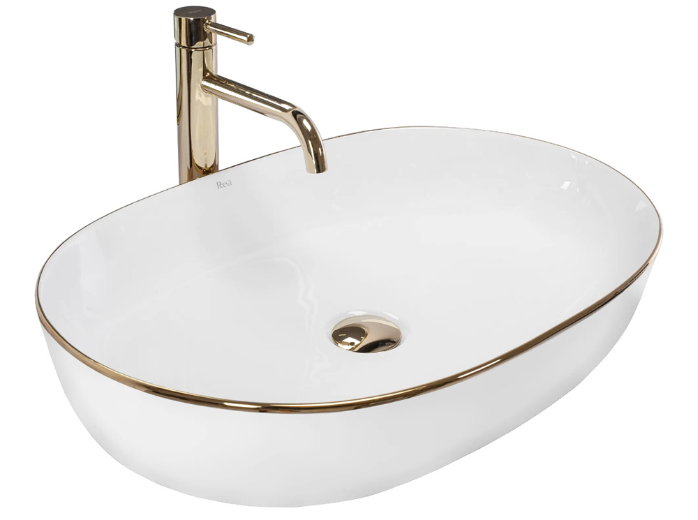 умывальник rea cleo white gold edge rea-u6211 белый/золото