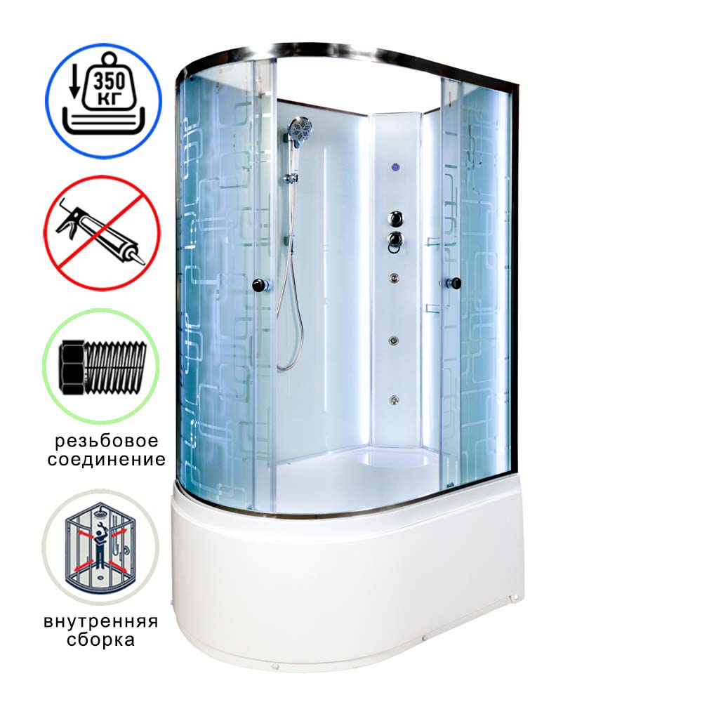 душевая кабина avacan em4511rnled+gm ava 110x80 б/к led и гидромассажем, правая, стекла с узором, профиль хром