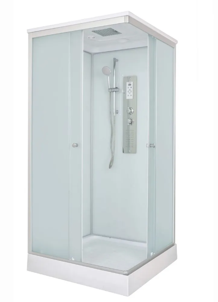 душевая кабина deto lk815 80x80 с гидромассажем и электрикой, стекла матовые, профиль хром