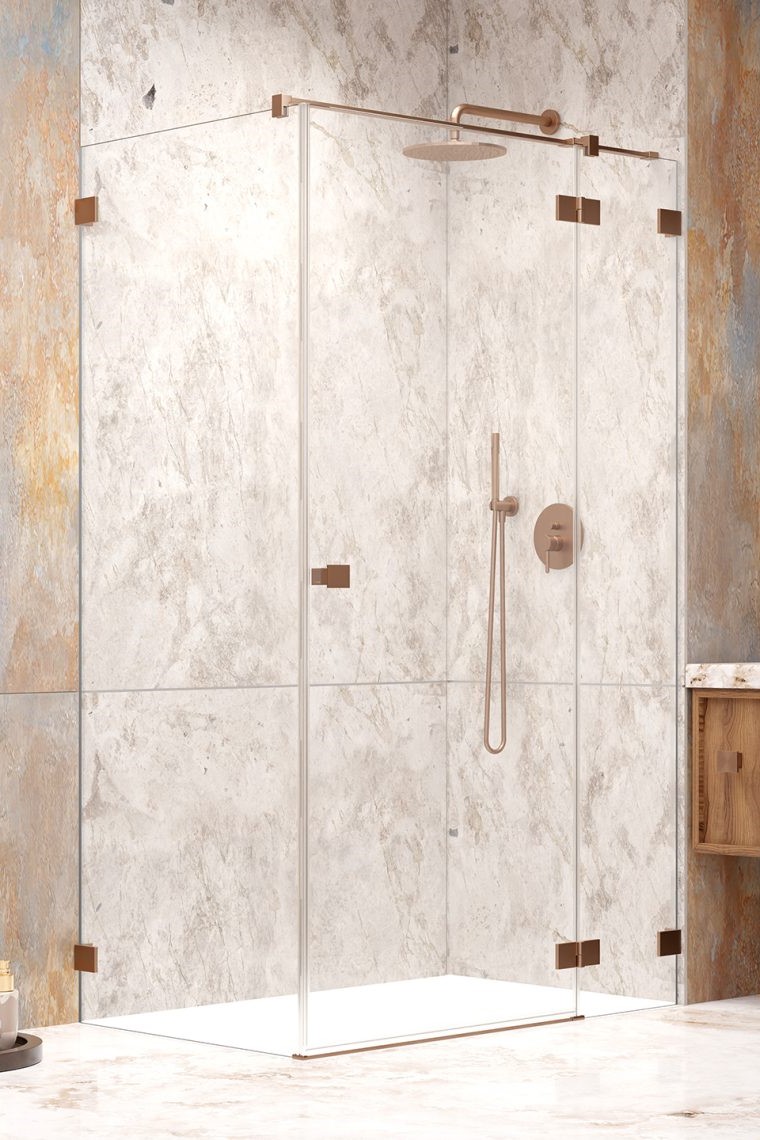 душевой уголок radaway essenza pro 8 brushed copper kdj 110x120 правый, стекла прозрачные, профиль брашированная медь
