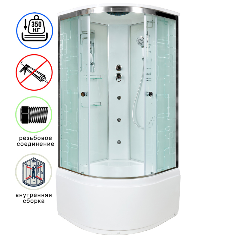 душевая кабина avacan em5011gm ava 110x110 с гидромассажем, стекла с узором, профиль хром