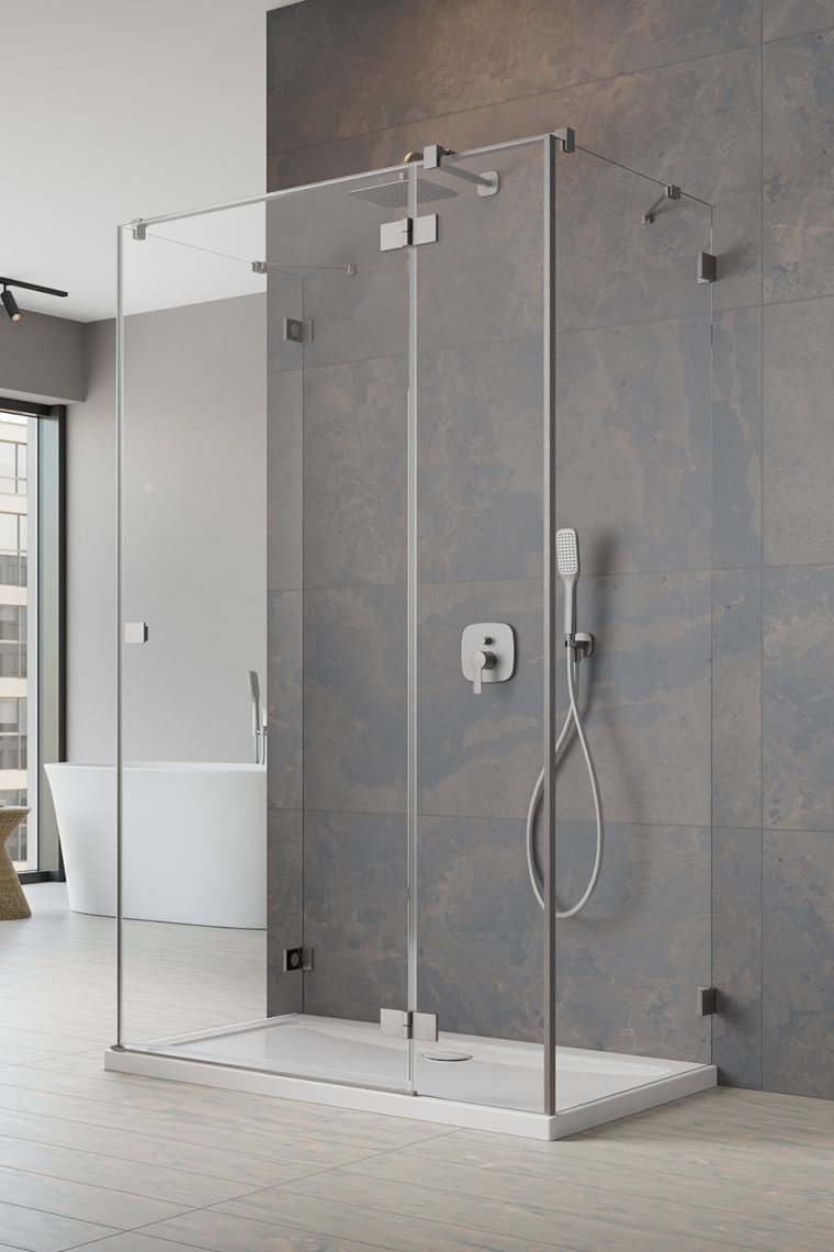 душевой уголок radaway essenza pro brushed nickel kdj+s 100x90 правый, стекла прозрачные, профиль брашированный никель