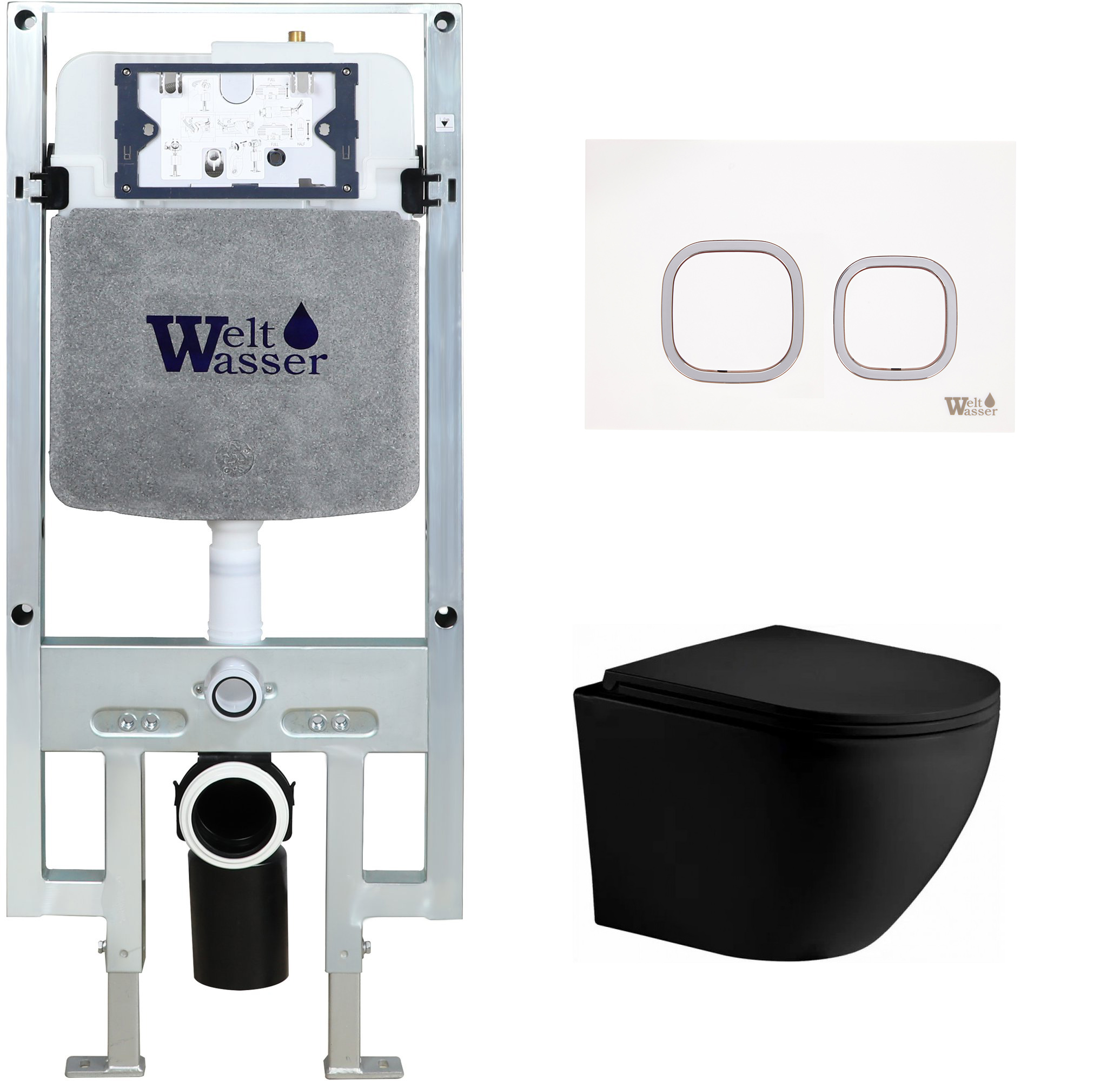 комплект инсталляции welt-wasser amberg 497 st с клавишей смыва amberg rd-wt и унитазом merzbach 043 xl mt-bl