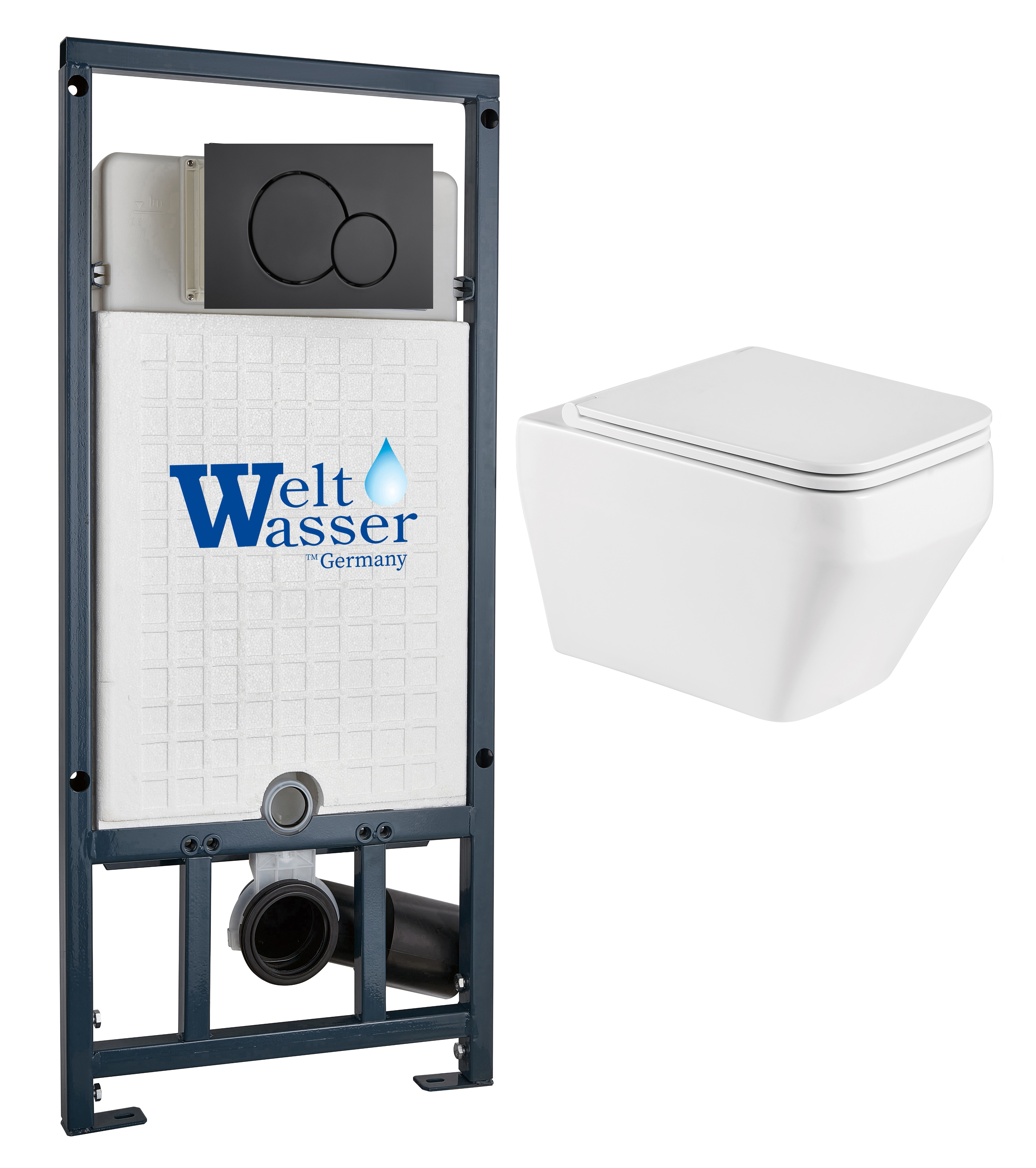 комплект инсталляции welt-wasser marberg 507 с унитазом hofbach 041 gl-wt и клавишей смыва mar 507 rd mt-bl черный матовый
